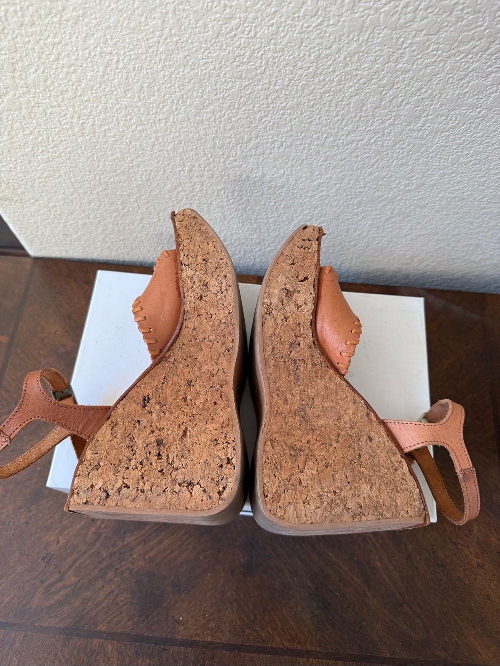 VTG 90s Sonax Spain Cork Platform Wedge Sandals EU 36 US 5.5-6 Cognac Leather - Picture 9 of 14